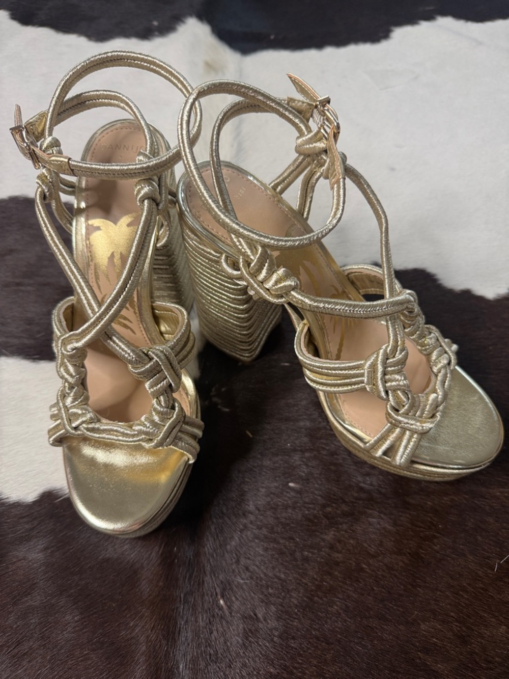 Gianni Bini Gold Strappy Platform Heels - Women's Sandals
